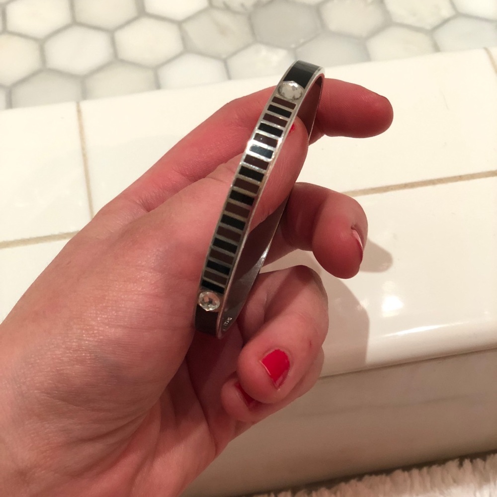 Bergdorf Goodman black enamel & silver bangle